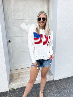 She Loves Jesus & America Too Distressed Sweater