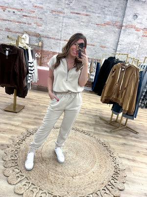 Blessing In Disguise Hooded Jumpsuit - Taupe