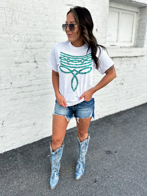 Turquoise Western Boot Stitch Graphic Tee