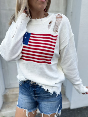 She Loves Jesus & America Too Distressed Sweater