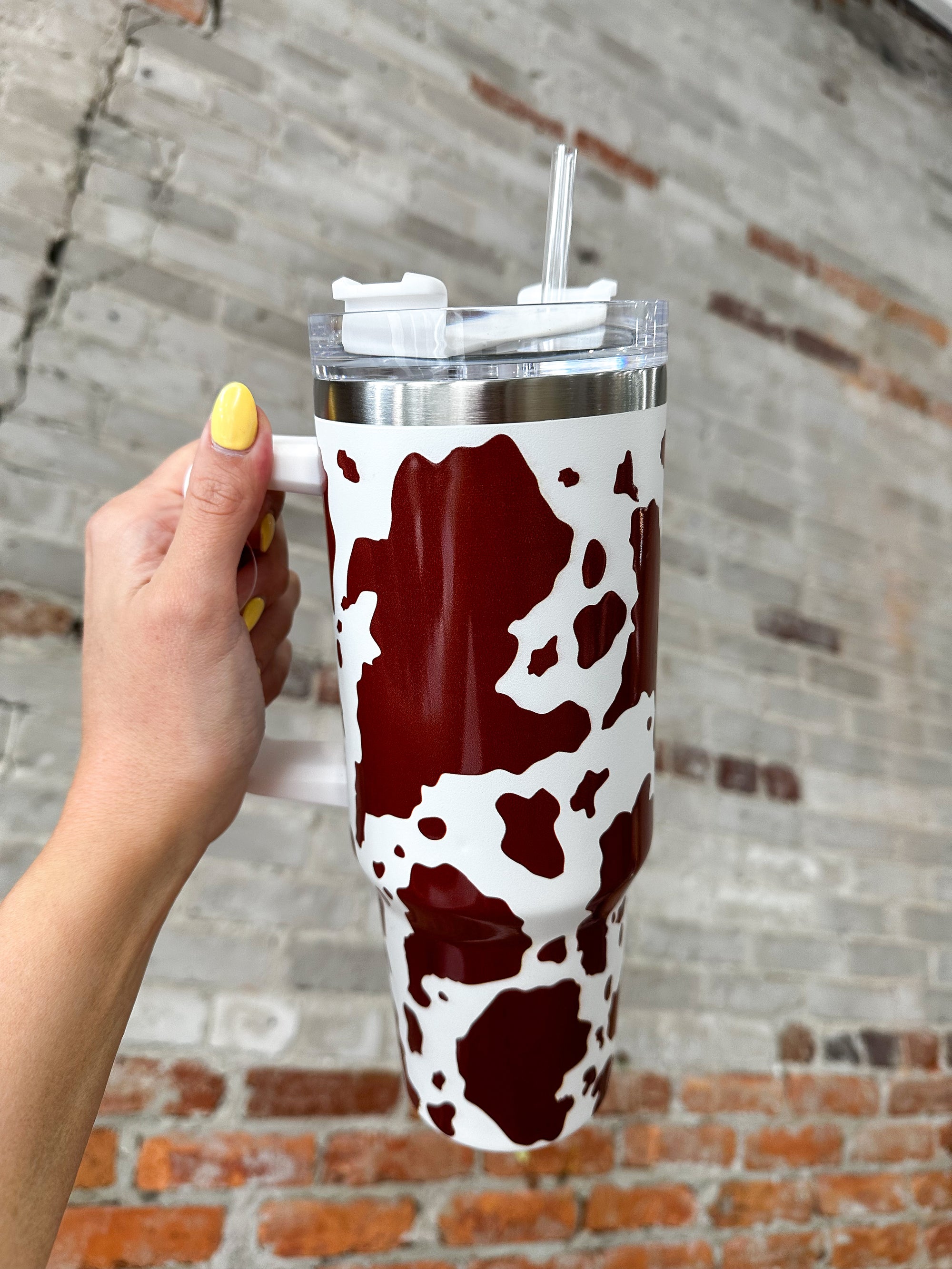 Cow Print Insulated Tumbler Cup w/ Handle