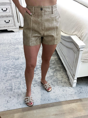 Have To Let You Go Washed Leather Shorts - Taupe