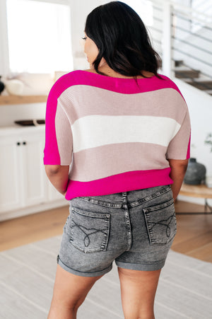 Rows Of Rose Short Sleeve Knit Top