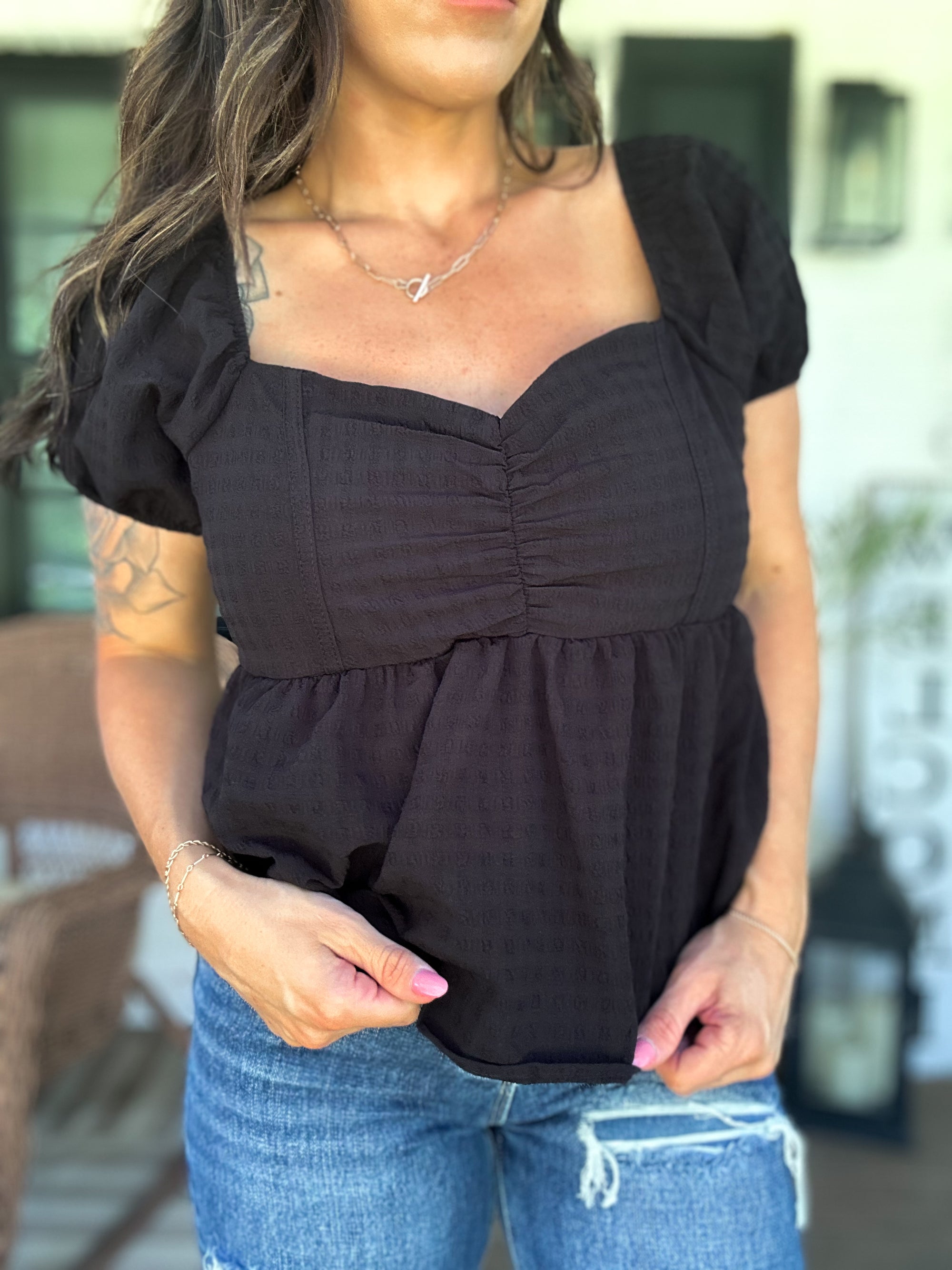 Gone Again Babydoll Lace Up Back Top