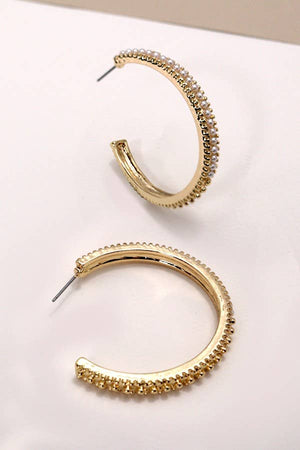 Pearl Pave Studded Hoop Earrings