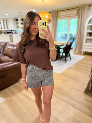 Kenzie Cheetah Denim High Rise Shorts