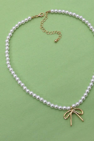 Pearl Bow Charm Necklace