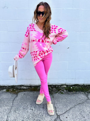 I'm Letting Go Pink Aztec Sweater