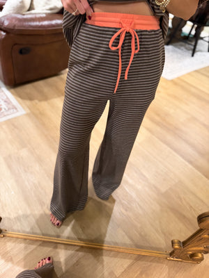 Rose Striped Knit Contrast Waist Pants
