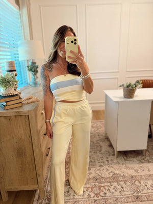 Ashlyn Contrast Piping Pants - Butter