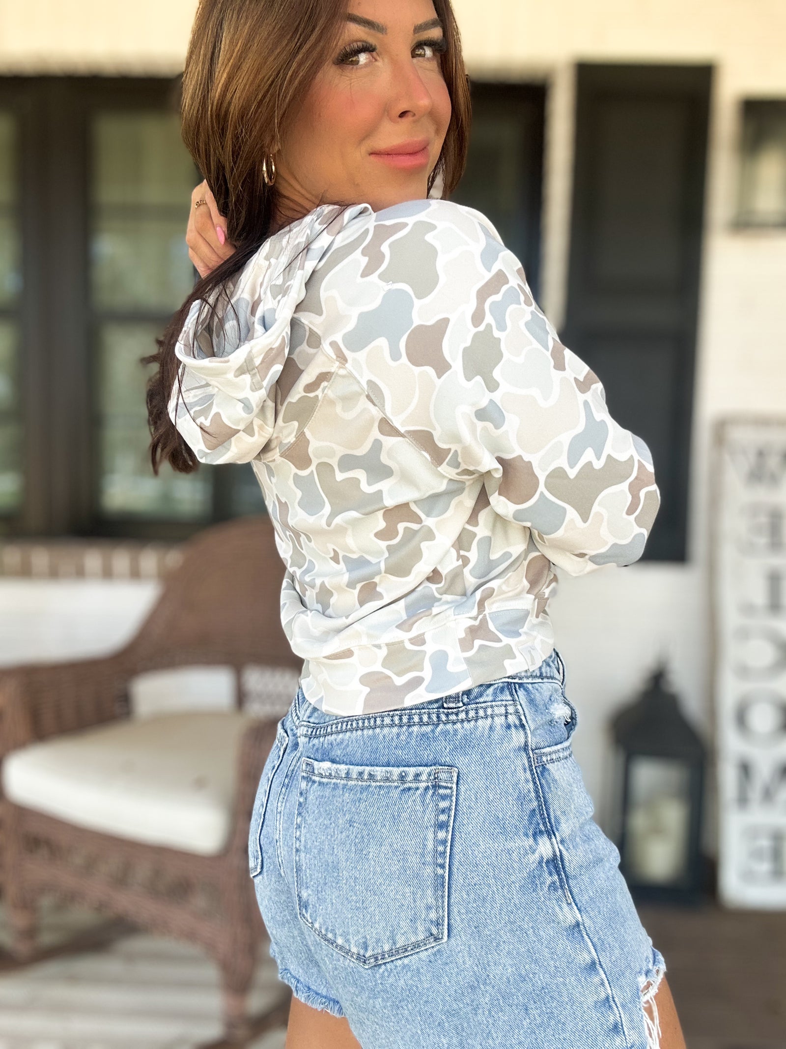 Local Girl Velvet Fleece Cropped Hoodie - Saltwater Camo