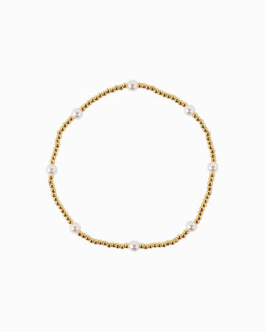 Gold Beaded Pearl Accent Bracelet Set