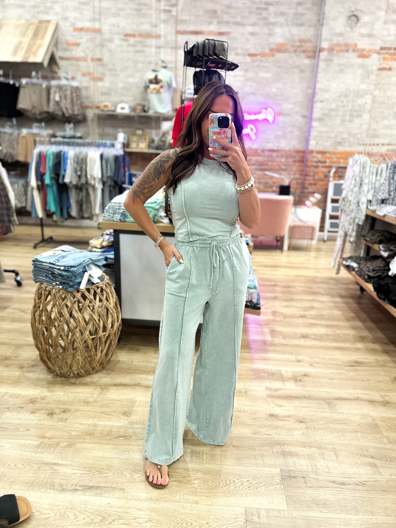 Let's Just Stay Home Lounge Top - Sage