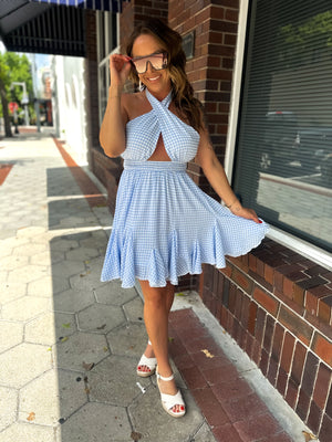 Are We There Yet Gingham Plaid Halter Neck Dress