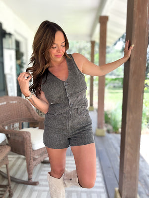Logan Brown Cheetah Denim High Rise Shorts