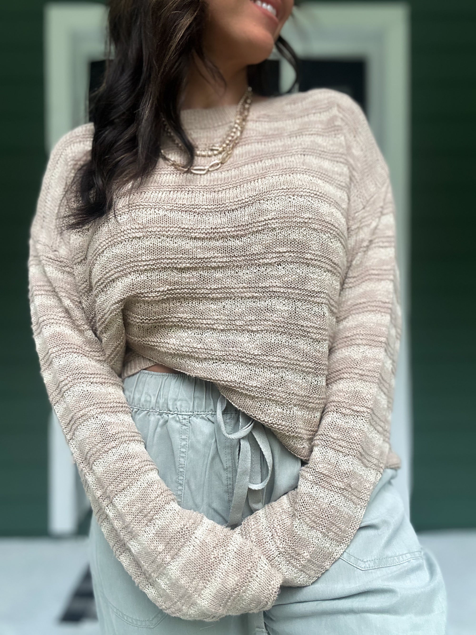 Teri Textured Stiped Lightweight Sweater