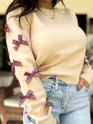 Preppy Blissful Plaid Bow Sweater