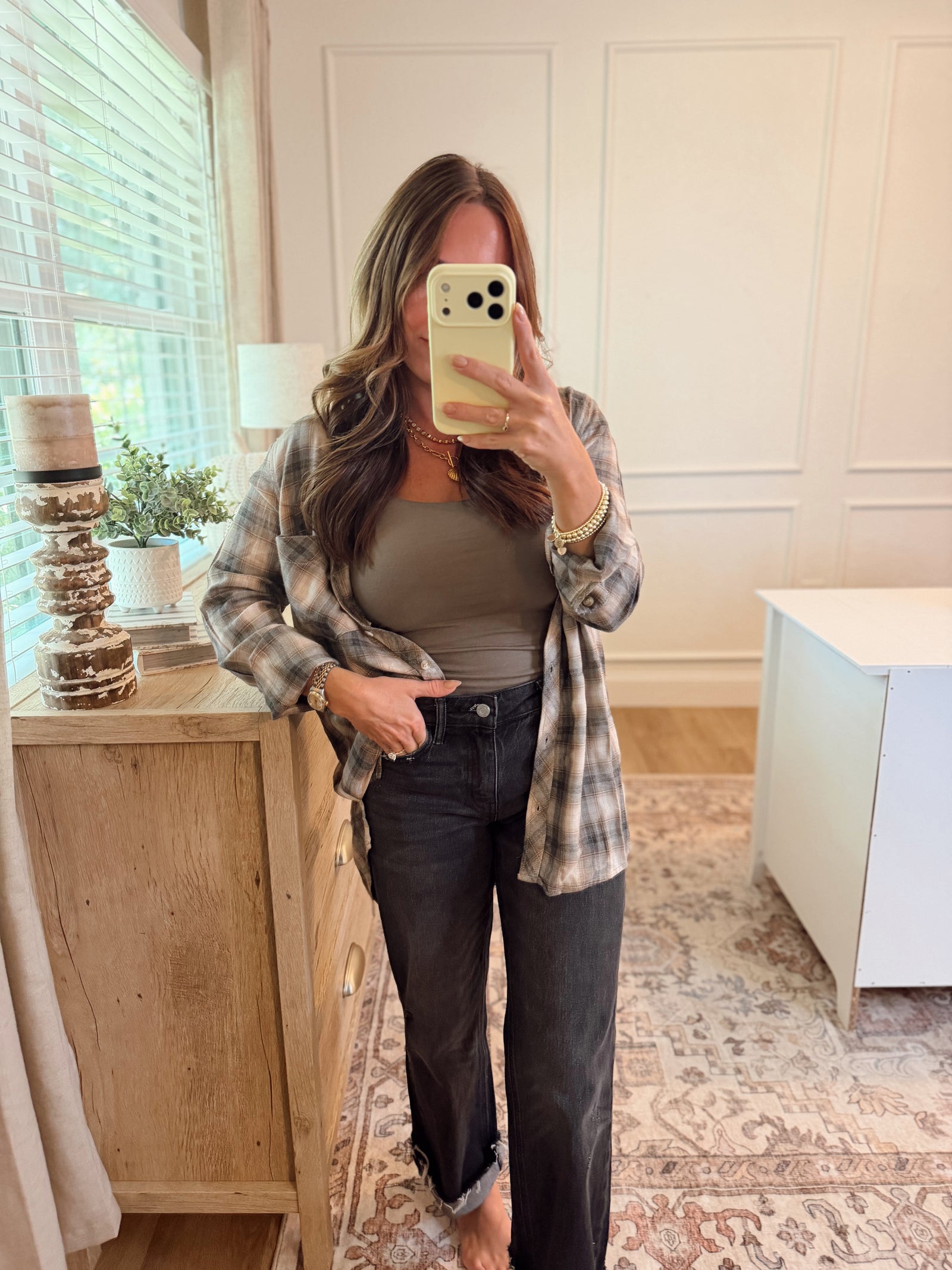 Bonfire Nights Plaid Longsleeve Button Up Top