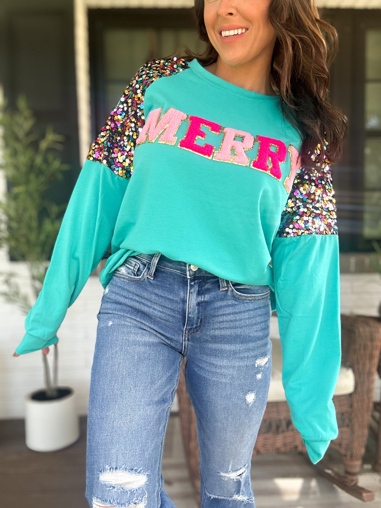 Merry Confetti Sequin Sweater Top