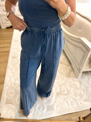 Let's Just Stay Home Lounge Bottoms - Navy