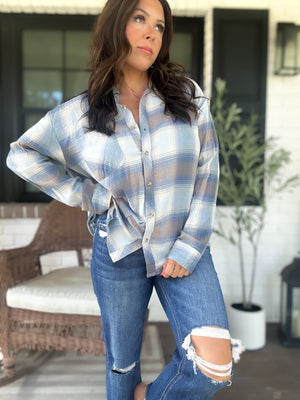 Can't Live Without You Flannel Top- Retro Blue