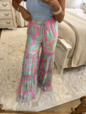 Finch Woven Floral Print Tiered Palazzo Pants