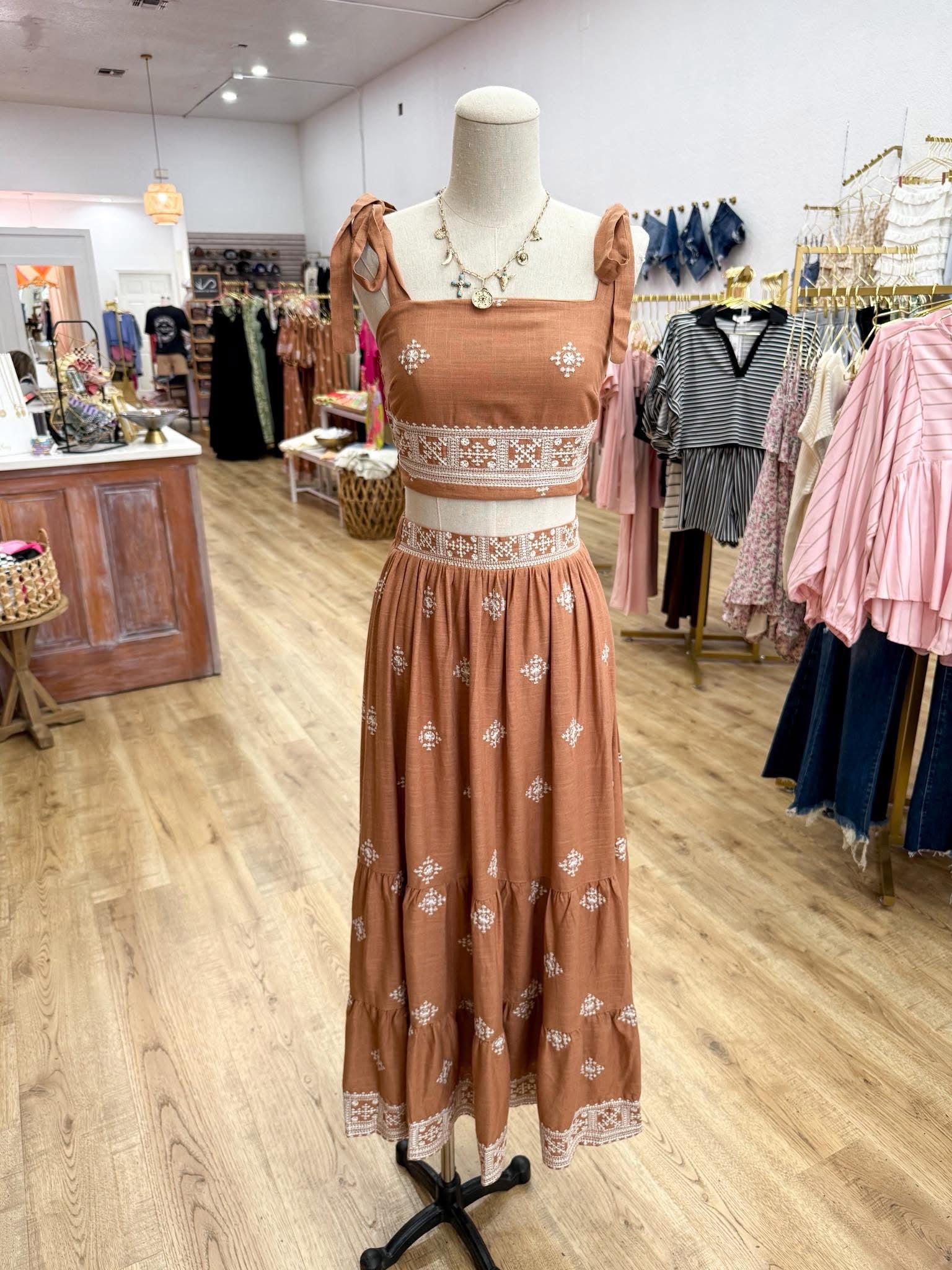 Soul Ties Embroidered Midi Skirt