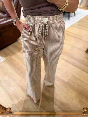 Cecelia Striped Linen Pants - Khaki