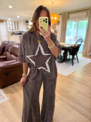 Kyleigh Leopard Lace Star Top - Ash Oak