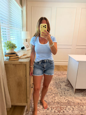 Mandi Striped Scoop Neck - Baby Blue
