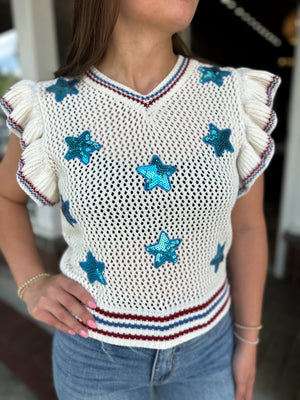 Seeing Stars Sequin Patch Knit Top