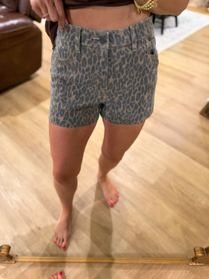 Kenzie Cheetah Denim High Rise Shorts