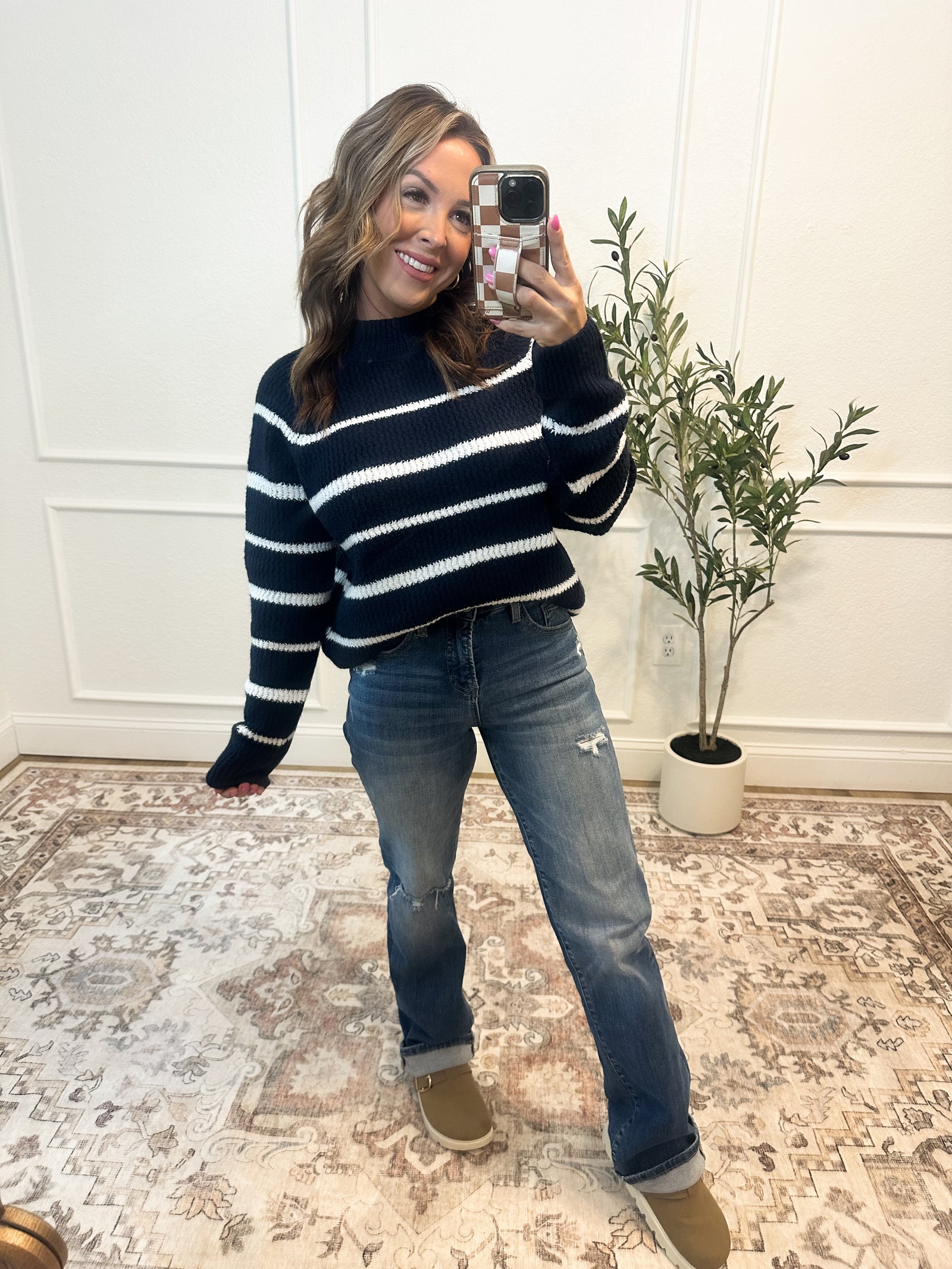 Whirlwind Romance Striped Knit Sweater - Navy
