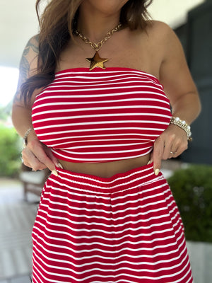 Darla Striped Jersey Knit Tube Top - Red