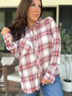 Can't Live Without You Flannel Top- Wine