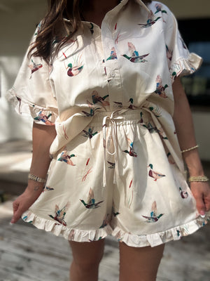 Parker Mallard Print Ruffle Shorts