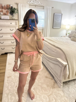 Tatum Striped Round Neck Top - Pink/Beige