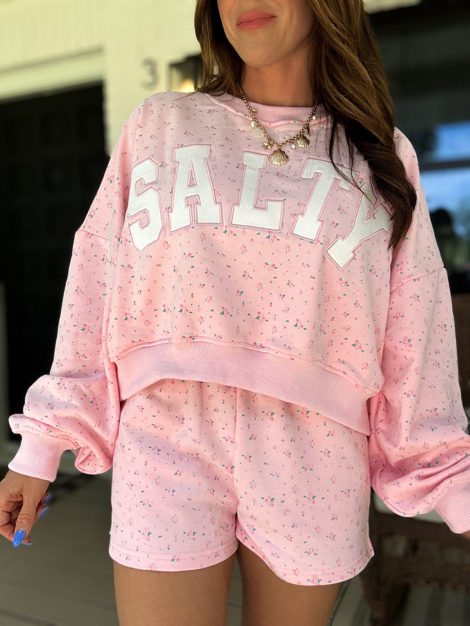 Living In Sunshine Floral Salty Crewneck - Pink