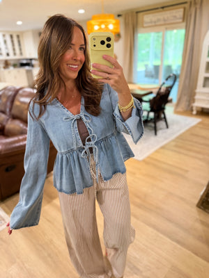 Lauren Denim Tie Front Blouse