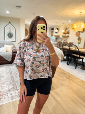 Local Girl Boxy Crop Tee - Forest Camo Flora