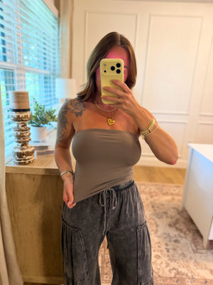 Nothing Compares Double Lined Strapless Top - Olive