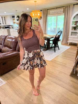 Addison Floral Print Skort - Espresso