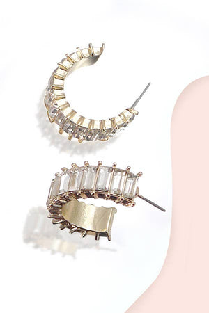 Classic Baguette Rhinestone Hoop Earrings