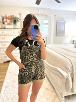 Presley Leopard Print Denim Overalls