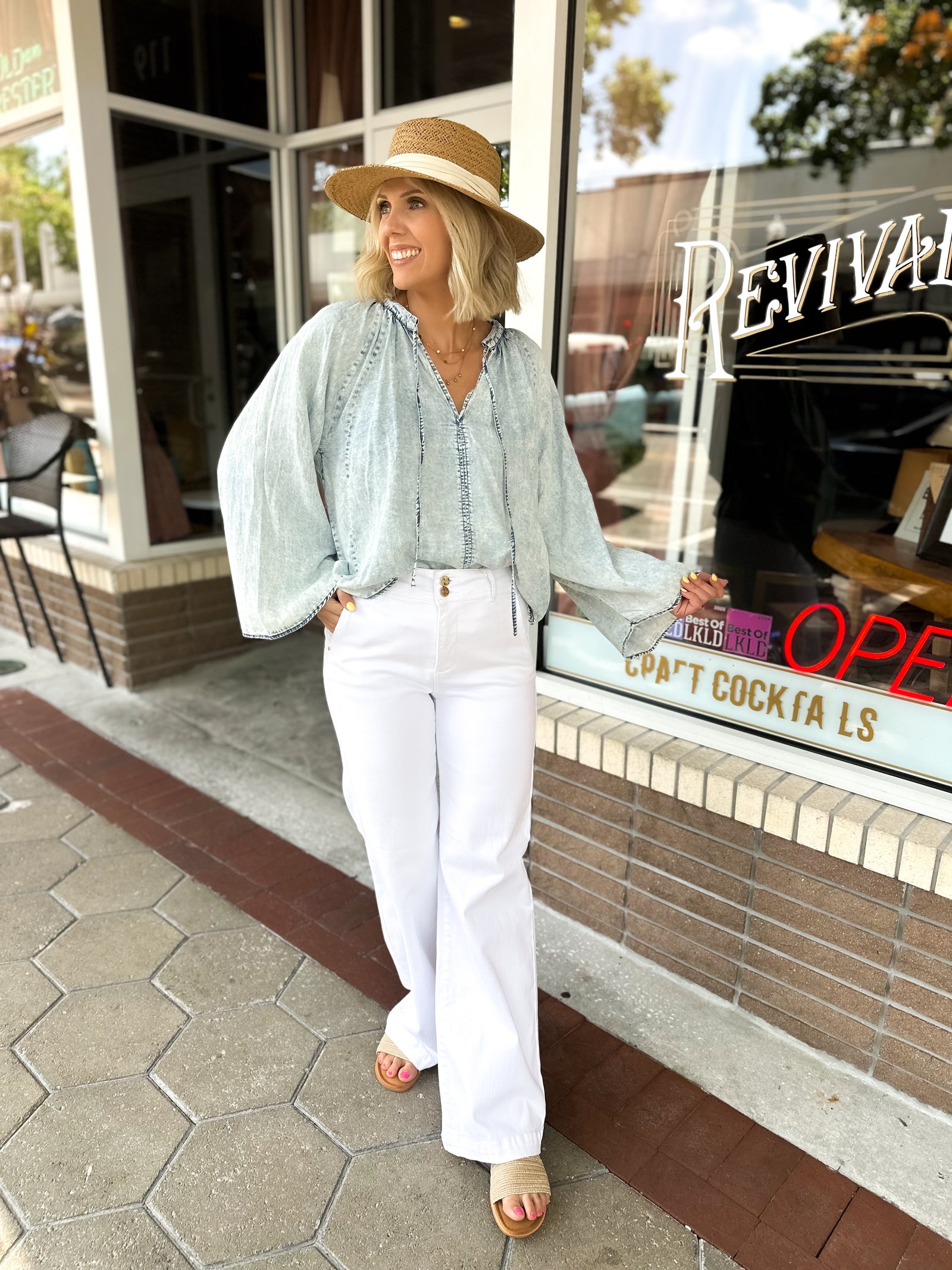 Loretta High Rise Double Button Wide Leg Pants