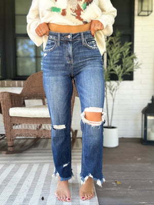 Amberlynn Dark Wash High Rise Straight Leg Jeans