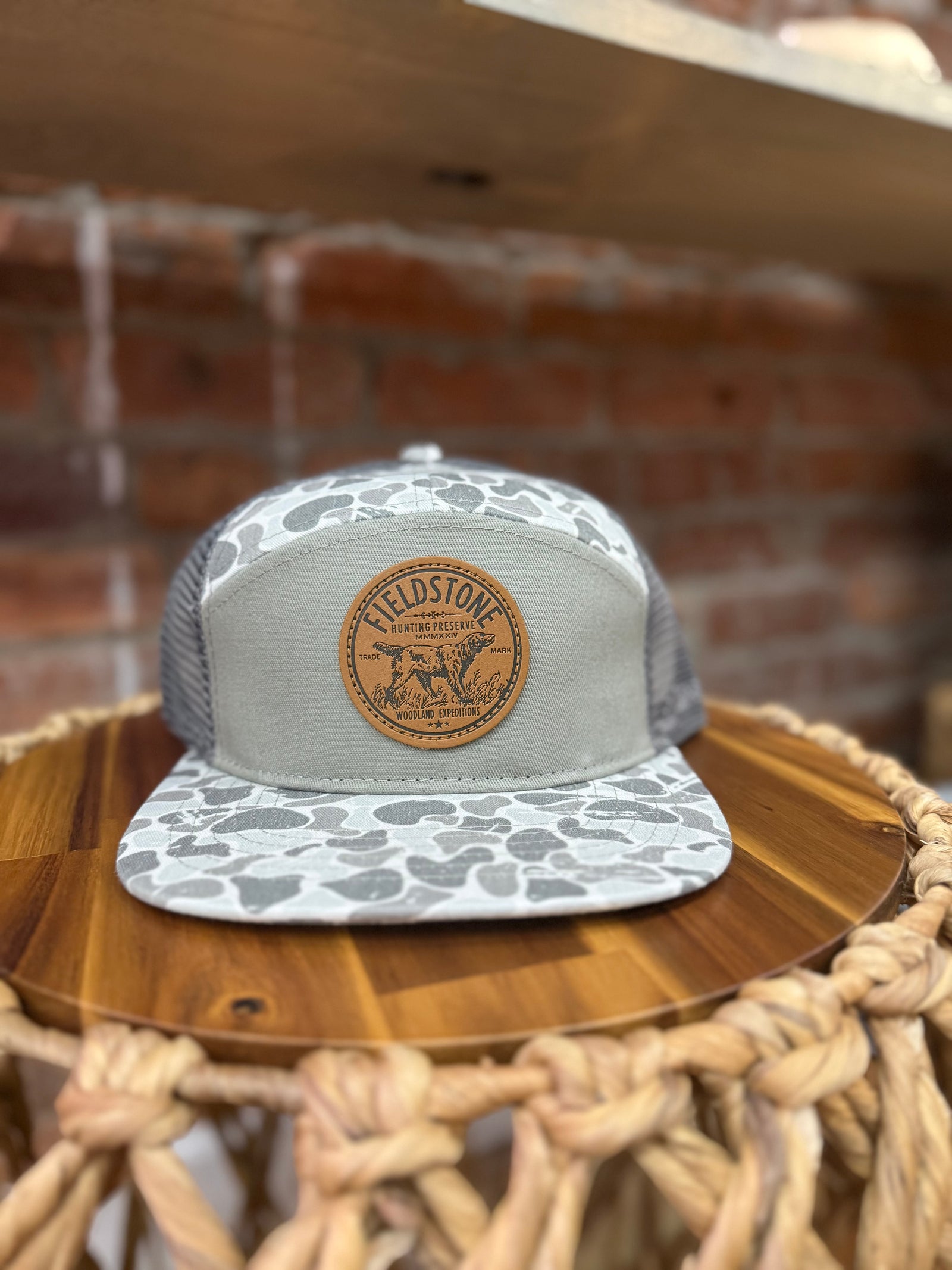 Fieldstone 7 Panel Marsh Camo Preserve Hat - White