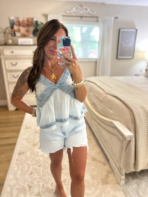 Kaydence Floral Baby Doll Top - Denim