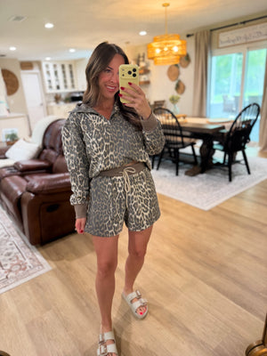 Lilly Leopard Print Terry Cloth Quarter Zip