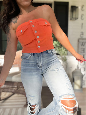 Kaylani Denim Corset Top- Orange